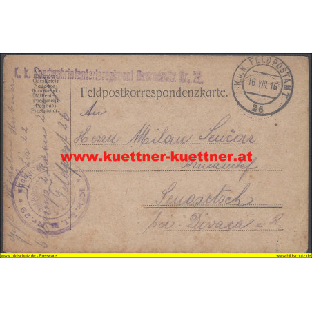 Feldpost 26 K.k. Landwehrinfanterieregiment Czernowitz Nr.22