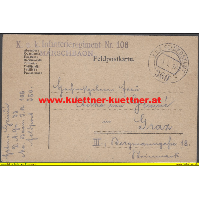 Feldpost 360 K.u.k. Infanterieregiment Nr.106 Marschbaon