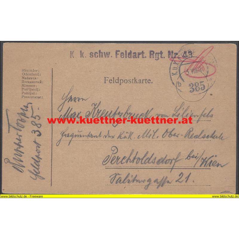 Feldpost 385 k.k. schw. Feldart. Rgt. Nr.43