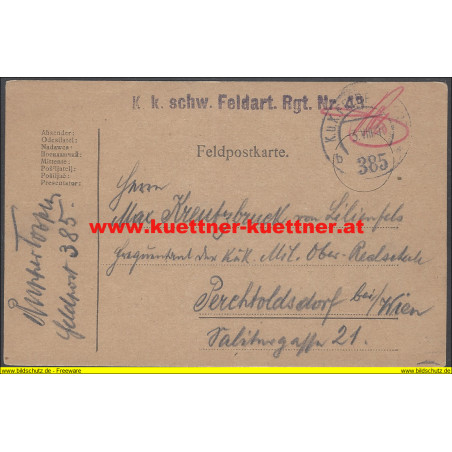 Feldpost 385 k.k. schw. Feldart. Rgt. Nr.43