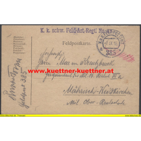 Feldpost 385 K.k. schw. Feld-Art.-Rgt. Nr.43