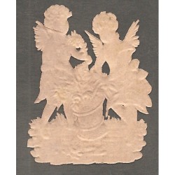 Oblate - Scraps - Zwei Engel / Blumenkorb