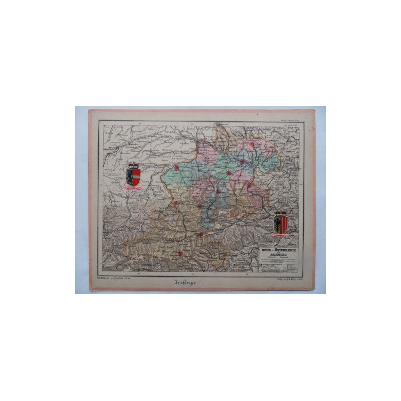 Landkarte Ober-Österreich und Salzburg Haardt´s Volksschul Atlas No. 3