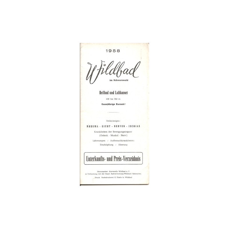 Prospekt Wildbad - Unterkunfts- u. Preis Verzeichnis