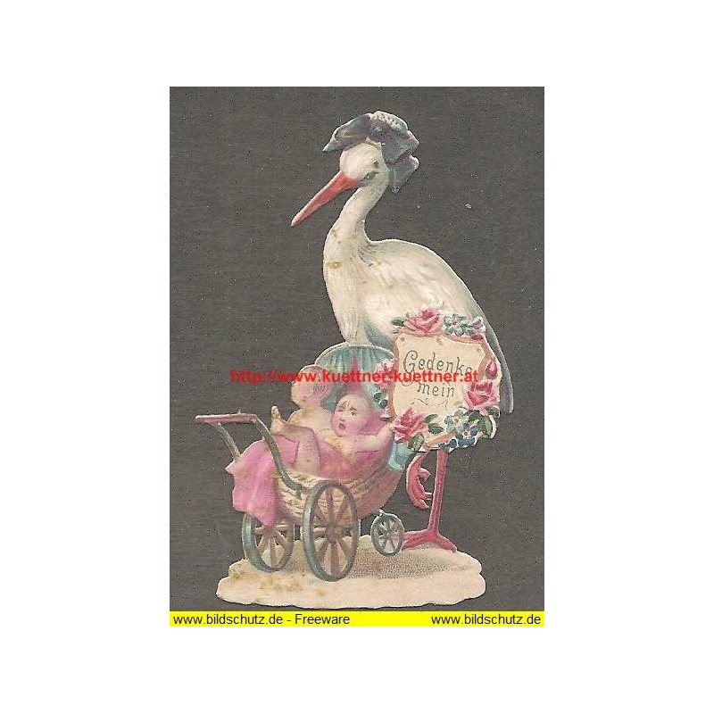 Oblate - Scraps - Storch mit Kinderwagen