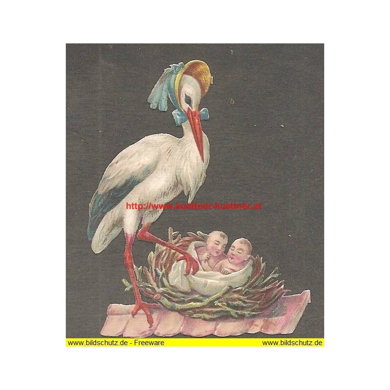 Oblate - Scraps - Storchenmutter mit Babys im Nest