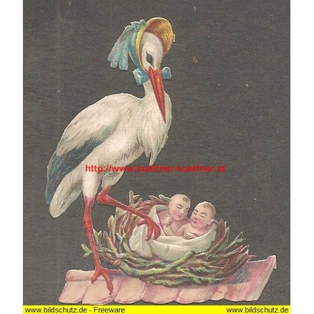 Oblate - Scraps - Storchenmutter mit Babys im Nest