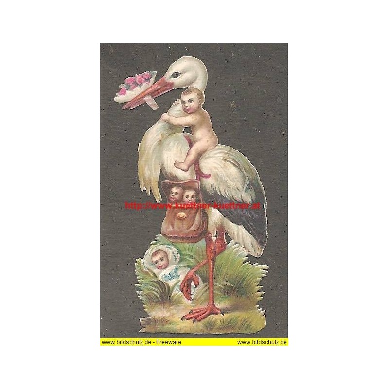 Oblate - Scraps - Storch mit Babys in Tasche