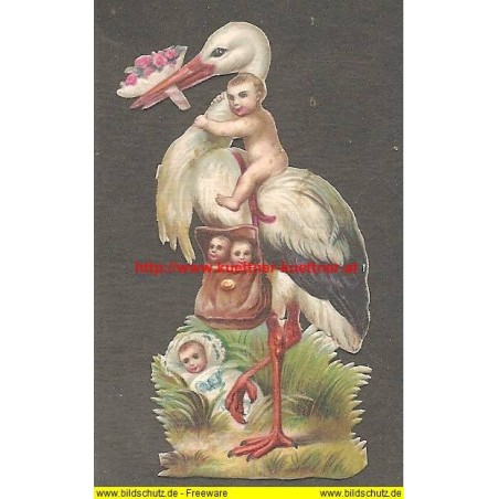 Oblate - Scraps - Storch mit Babys in Tasche