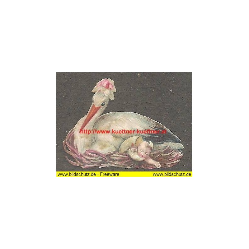 Oblate - Scraps - Storchenmutter mit Baby