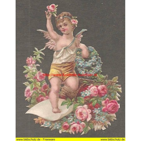 Oblate - Scraps - Engel mit Blumenkorb