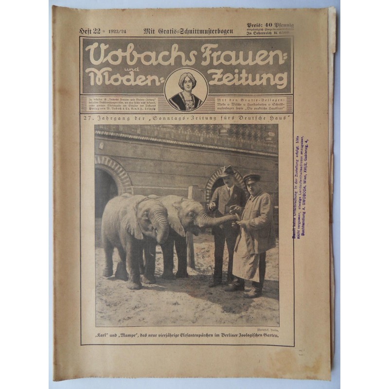 Vobachs Frauen- und Moden-Zeitung Heft 22 / 1923/24 - Mit Schnittbogen