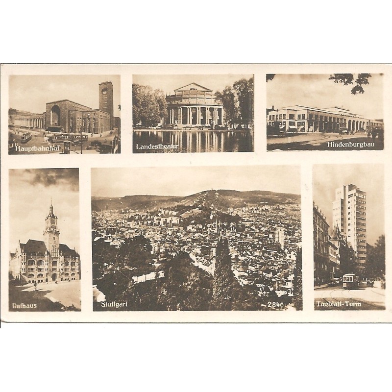 AK - Stuttgart - Hauptbahnhof, Rathaus, Tagblatt-Turm