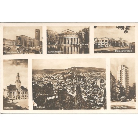 AK - Stuttgart - Hauptbahnhof, Rathaus, Tagblatt-Turm