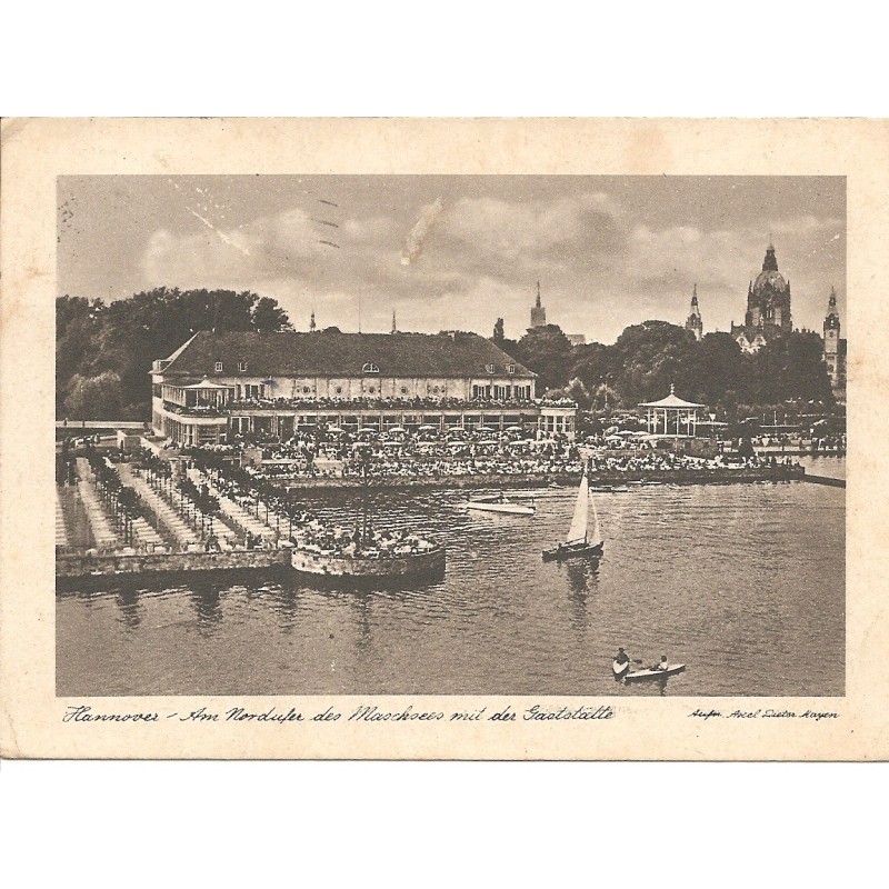AK - Hannover - Am Nordufer des Maschsees mit der Gaststätte - 1945 (NI)