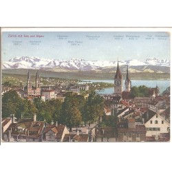 AK - Zürich mit See und Alpen