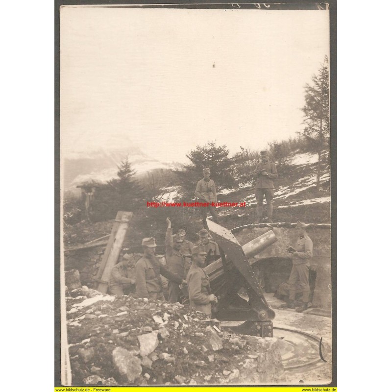 Foto I WK - Turmhaubitze in Feuerstellung am Monte Creino (17,5cm x 12,5cm) 